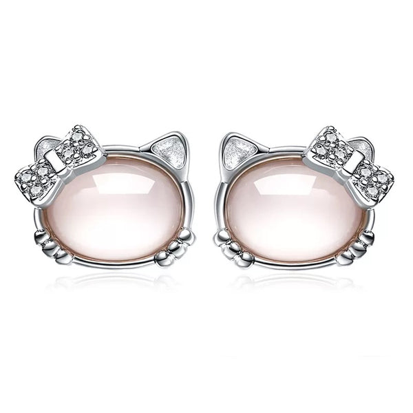Silver Hello Kitty Pink Cat Earrings for Girls