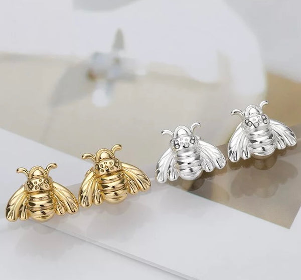 Bee Stud Earrings - Silver and Gold