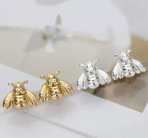 Bee Stud Earrings - Silver and Gold