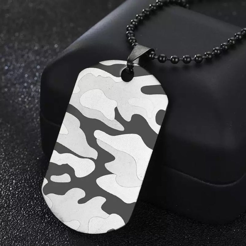 Men’s Camouflage Pendant Necklace - Black, Silver and Grey