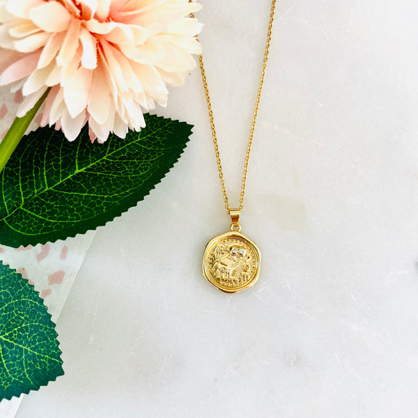 Gold Coin Pendant Owl Necklace