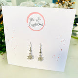 Silver Earrings Christmas Card, Swarovski Crystal  - Merry Crystalmas