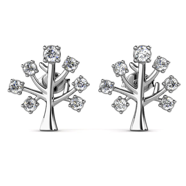 Silver Tree of Life Earrings - 18k Gold Plated with Swarovski Crystals