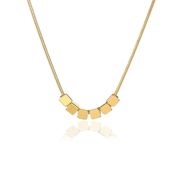 Delicate Chain Necklace with Square Beads - Gold or Silver