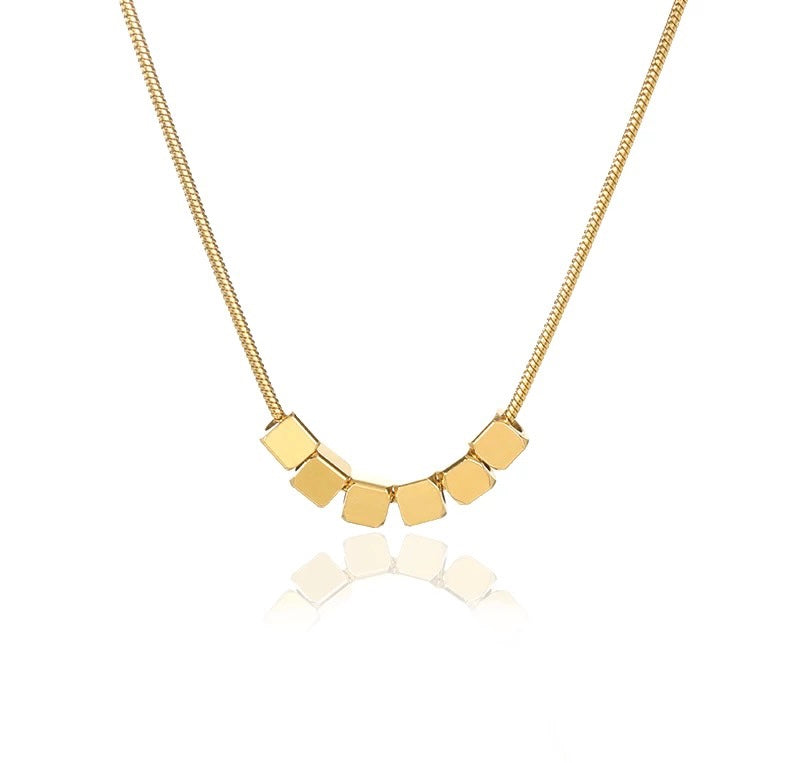 Delicate Chain Necklace with Square Beads - Gold or Silver