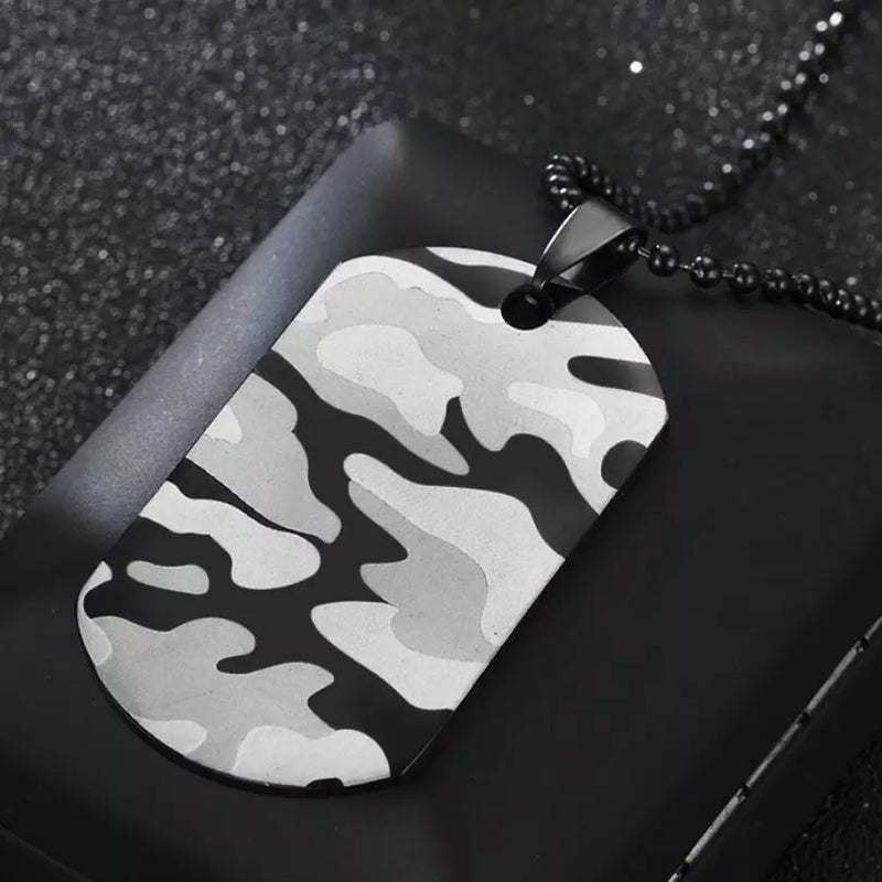Men’s Camouflage Pendant Necklace - Black, Silver and Grey