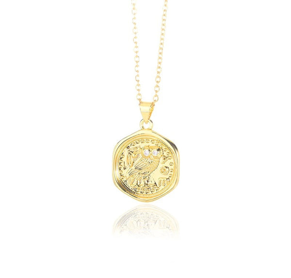 Gold Coin Pendant Owl Necklace