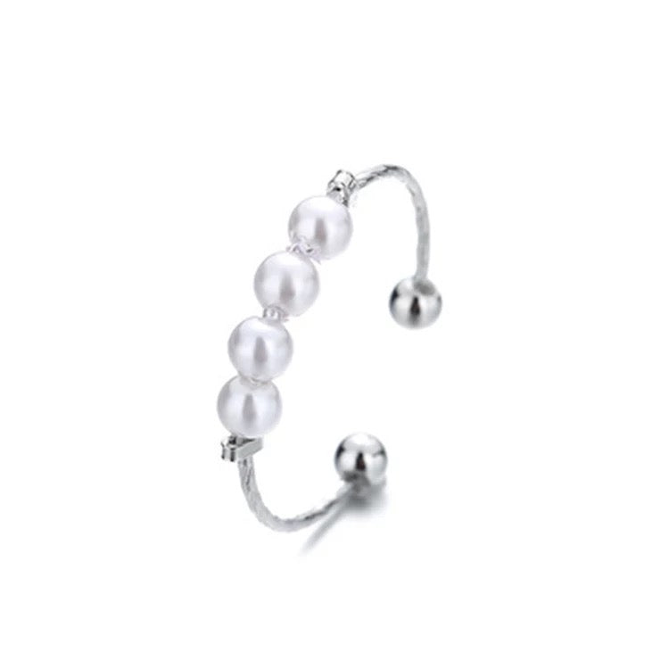 Pearl Beaded Silver Adjustable Ring