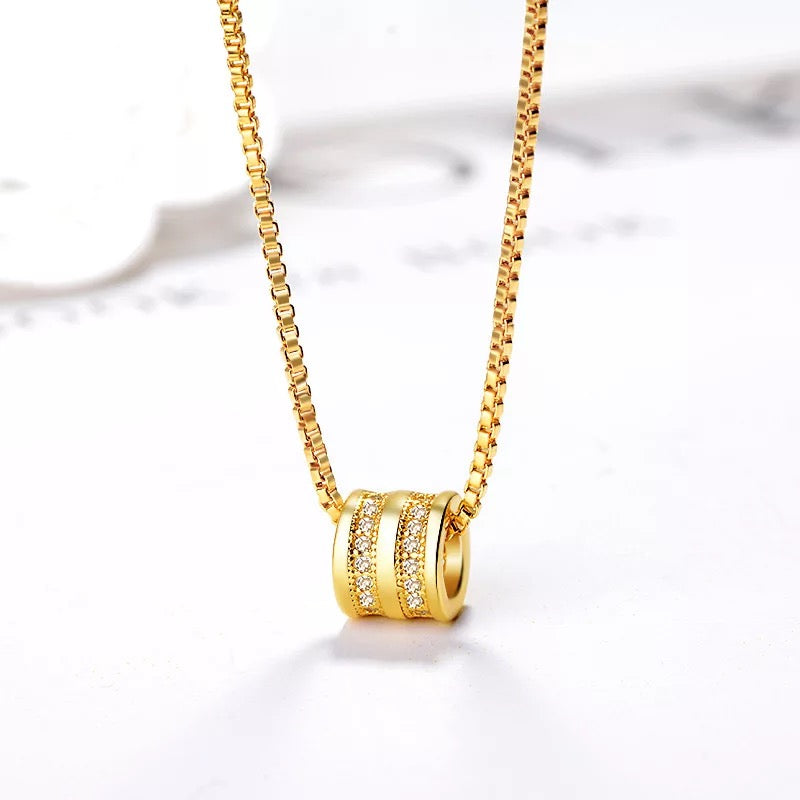 Delicate Gold Tube Cylinder Layering Necklace with Cubic Zirconia Stones