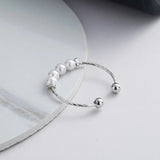 Pearl Beaded Silver Adjustable Ring