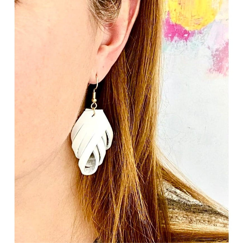 Leather Twist Earrings - White and Grey - Jewellery