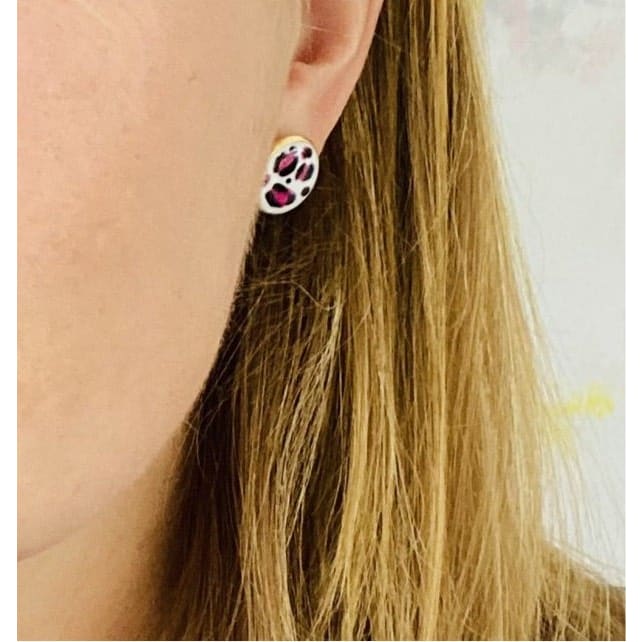 Leopard Print Stud Earrings - Natural and Pink - Jewellery