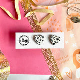 Mini Leopard Print Heart Earrings Hand Painted - White and 