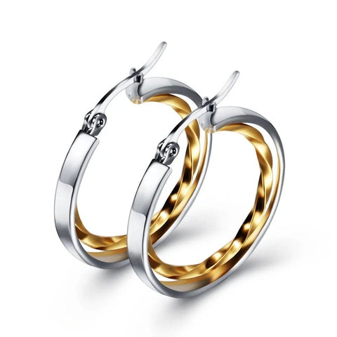 Mixed Metal Gold Twist and Silver Hoop Earrings