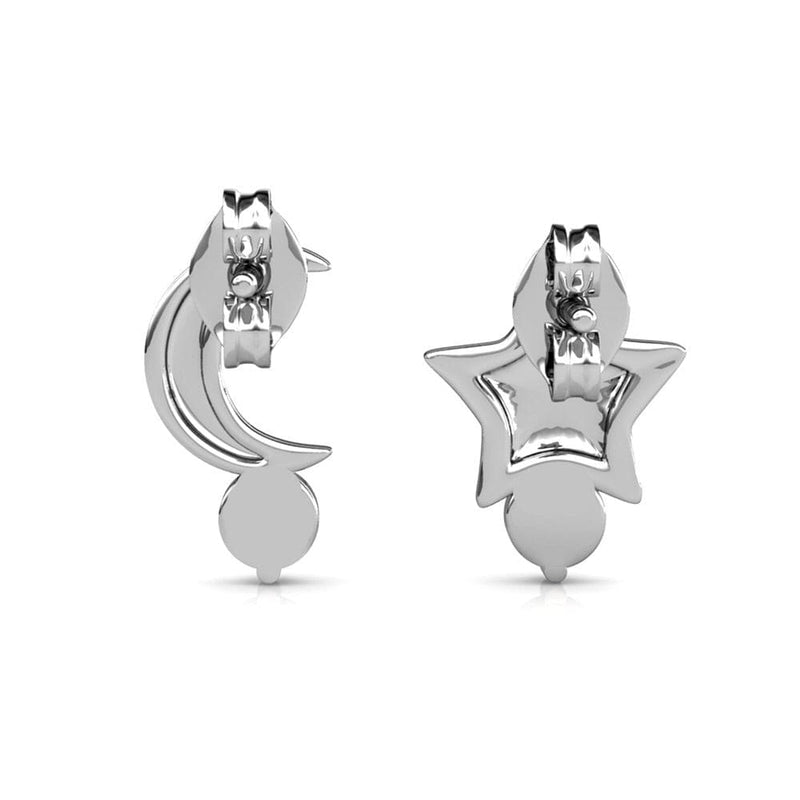Moon and Star Small Mismatched Stud Earrings with Crystals from Swarovski - STYLACITY