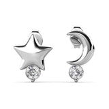 Moon and Star Small Mismatched Stud Earrings with Crystals from Swarovski - STYLACITY