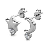 Moon and Star Small Mismatched Stud Earrings with Crystals from Swarovski - STYLACITY