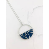 Multi-Wear Silver Pendant Necklace with Reversible Navy and Red PU Leather Piece. - STYLACITY