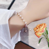 Pink Freshwater Pearl Adjustable Bracelet with Gold Beads - 