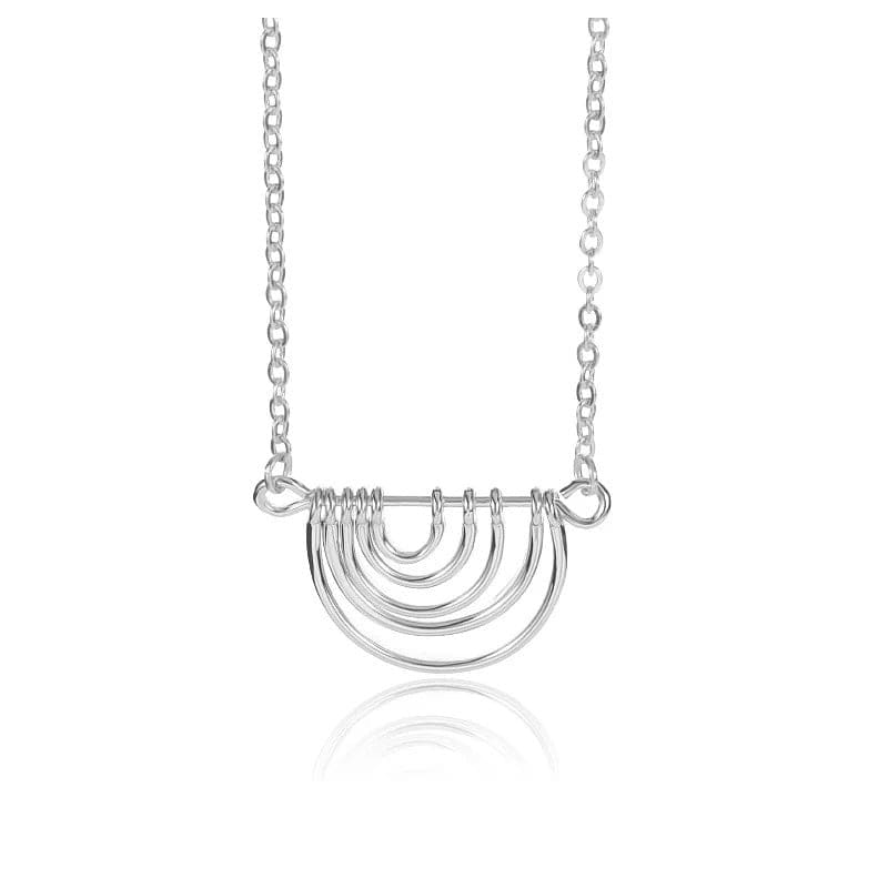 Rainbow Curved Half Hoop Pendant Necklace in Silver and Rose
