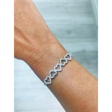 Silver Adjustable Row of Hearts Love Pulley Bracelet with 