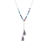 Silver and Gold Beaded Adjustable Lariat Tassel Necklace