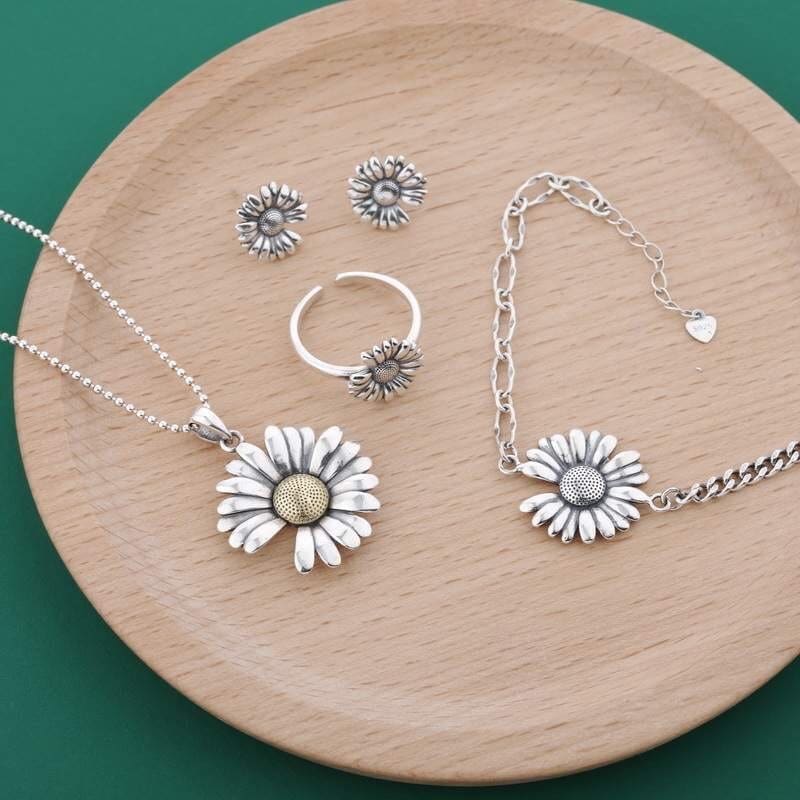 Silver and Gold Sunflower Mixed Metal Summer Statement 