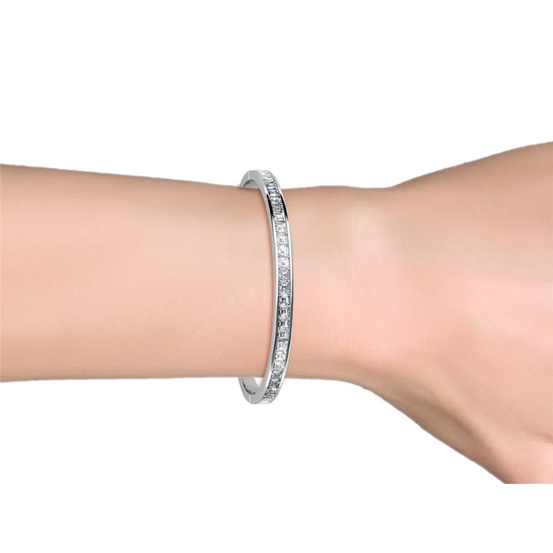 Silver Bangle Bracelet with Swarovski Crystals