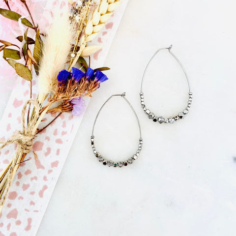 Silver Beaded Tear Drop Earrings - Jewellery