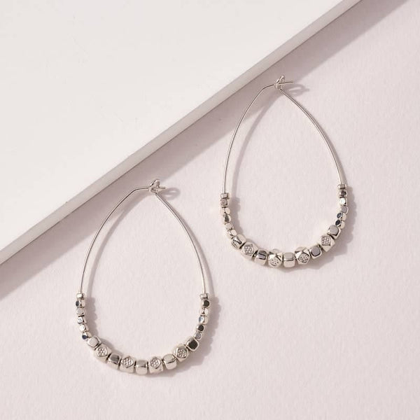 Silver Beaded Tear Drop Earrings - Jewellery