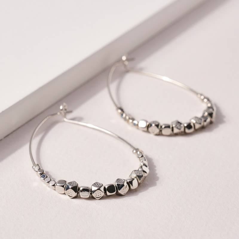 Silver Beaded Tear Drop Earrings - Jewellery