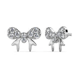 Silver Bow Swarovski Crystal Stud Earrings Rhodium Plated