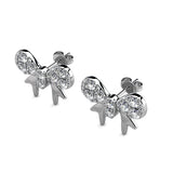 Silver Bow Swarovski Crystal Stud Earrings Rhodium Plated