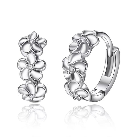 Silver Flower Huggie Hoop Earrings - STYLACITY