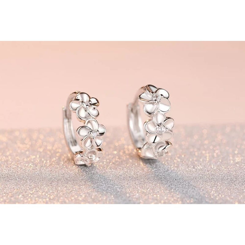 Silver Flower Huggie Hoop Earrings - STYLACITY