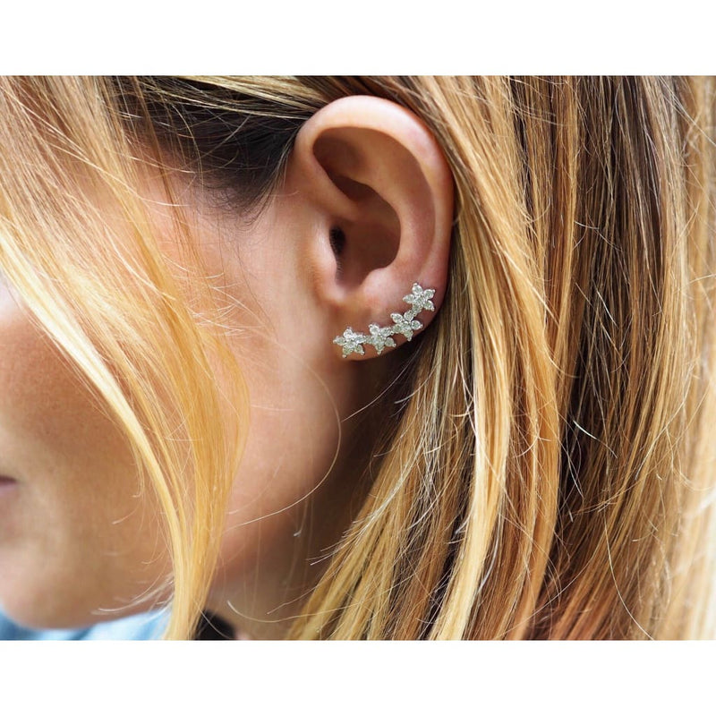 Silver flower petal/star ear climber earrings - STYLACITY
