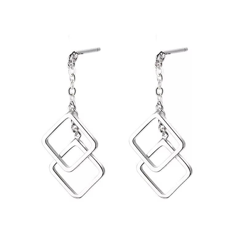 Silver Geometric Drop Earrings