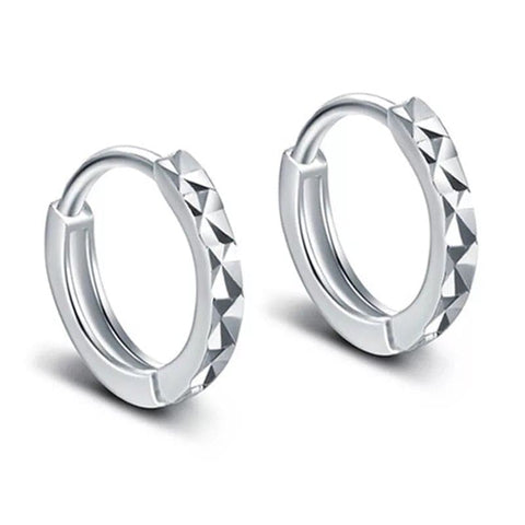 Silver Geometric Faceted Small Huggie Hoop Earrings - STYLACITY