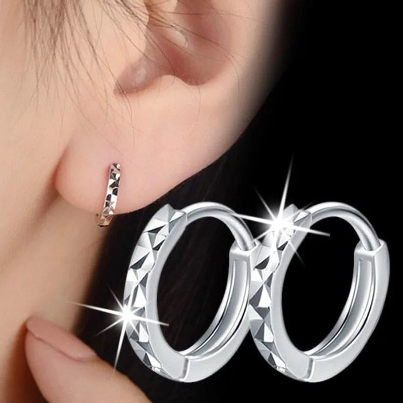 Silver Geometric Faceted Small Huggie Hoop Earrings - STYLACITY