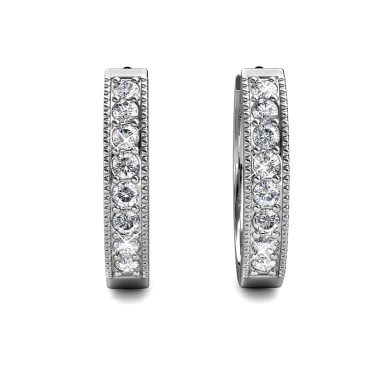 Silver Huggie Hoop Earrings with Crystals from Swarovski - 
