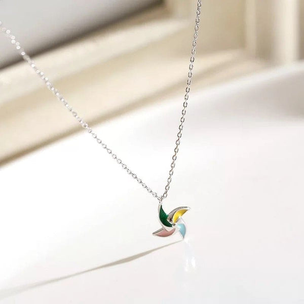 Silver Rainbow Windmill Spinner Colourful Necklace for Girls