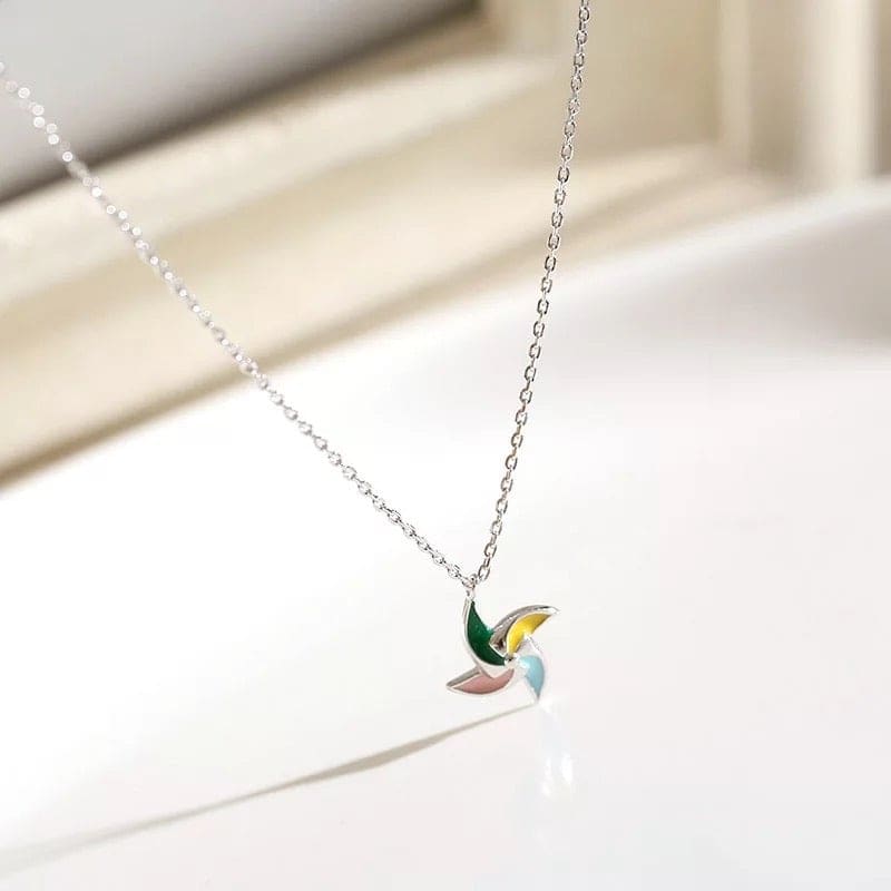 Silver Rainbow Windmill Spinner Colourful Necklace for Girls