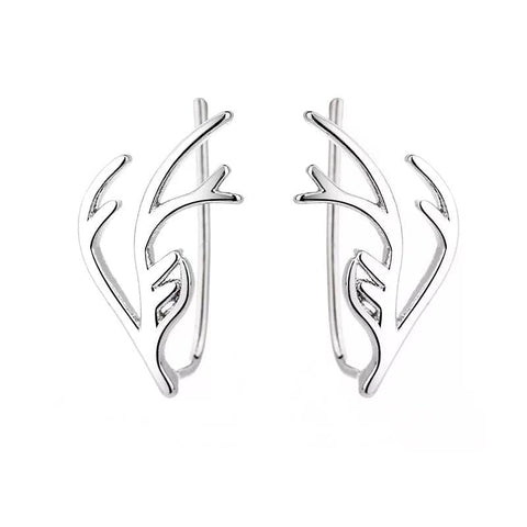 Silver Reindeer Antler Ear Climber Christmas Earrings - 