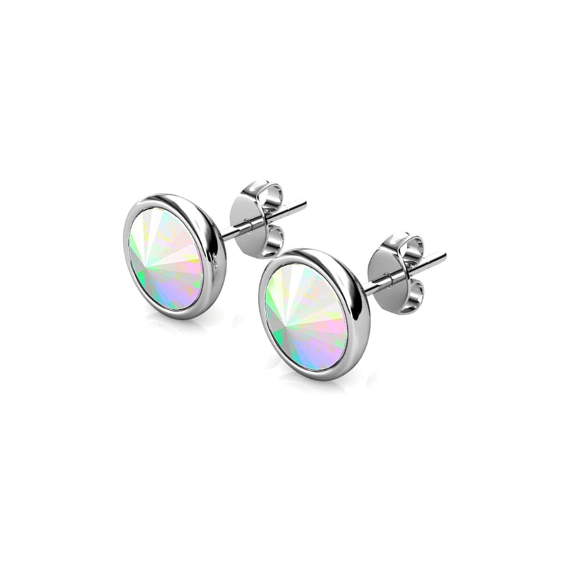Silver Round Rainbow Coloured Stud Earrings with Crystals 