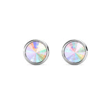 Silver Round Rainbow Coloured Stud Earrings with Crystals 