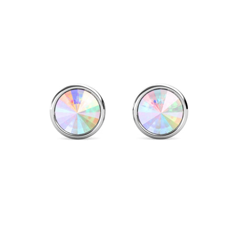 Silver Round Rainbow Coloured Stud Earrings with Crystals 