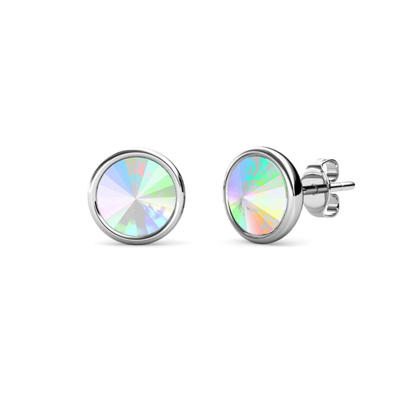 Silver Round Rainbow Coloured Stud Earrings with Crystals 