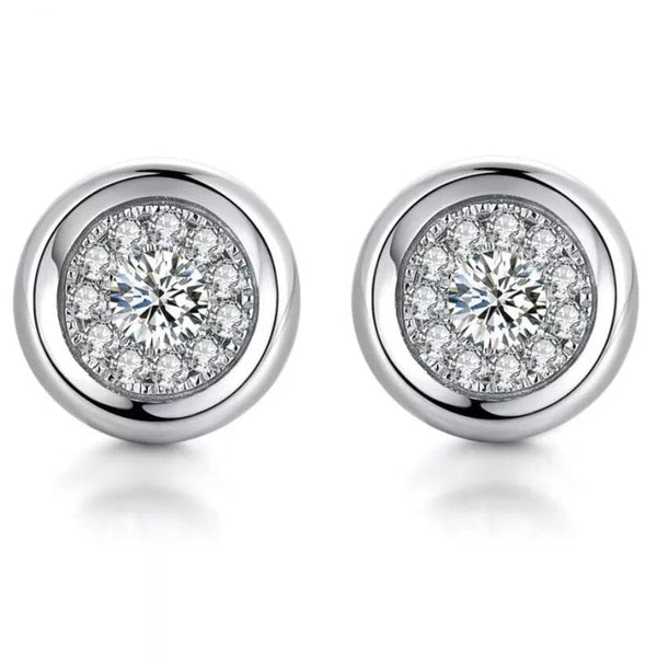 Silver Round Sparkle Stud Earrings with Cubic Zirconia Stones - STYLACITY