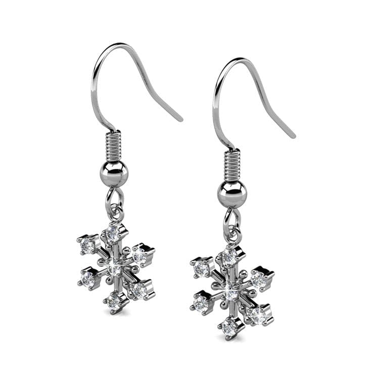 Silver Snowflake Dangly Christmas earrings with Crystals 