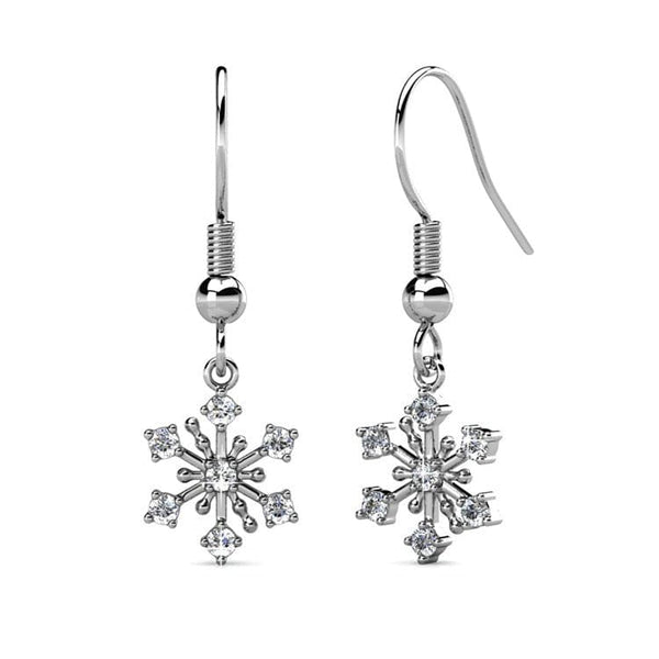 Silver Snowflake Dangly Christmas earrings with Crystals 